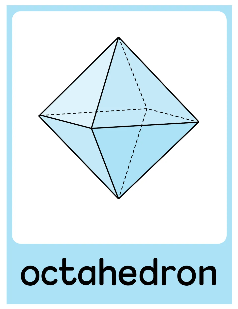 Octahedron poster in the 3D object set, showing a light blue solid with triangular faces labeled 'octahedron'
