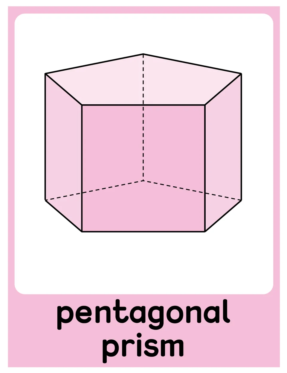 Pentagonal prism poster in the 3D object set, showing a pink prism diagram labeled 'pentagonal prism'