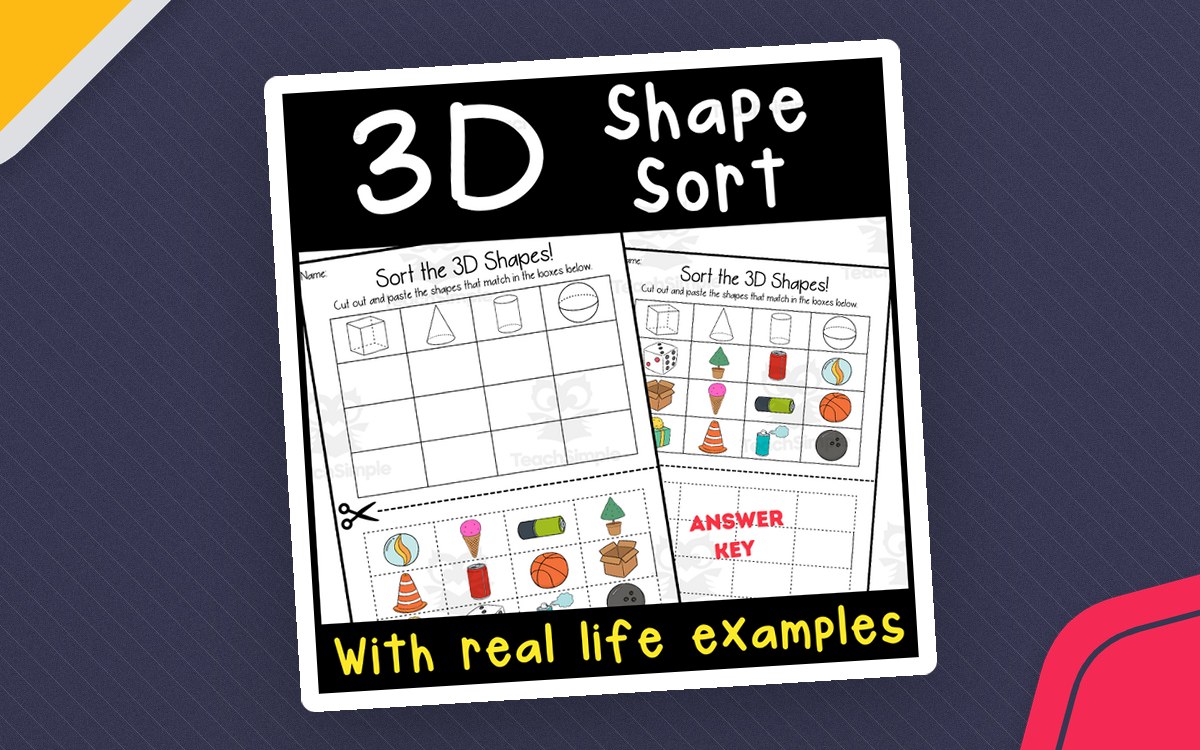 3D Shape Cut & Paste preview: Cut-and-paste 3D shape sorting worksheet