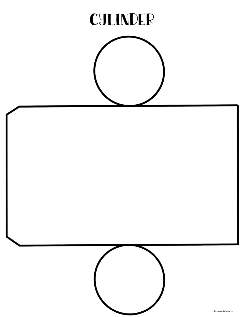 Cylinder net: a rectangle with a glue tab and two circles that students cut out and roll into a cylinder