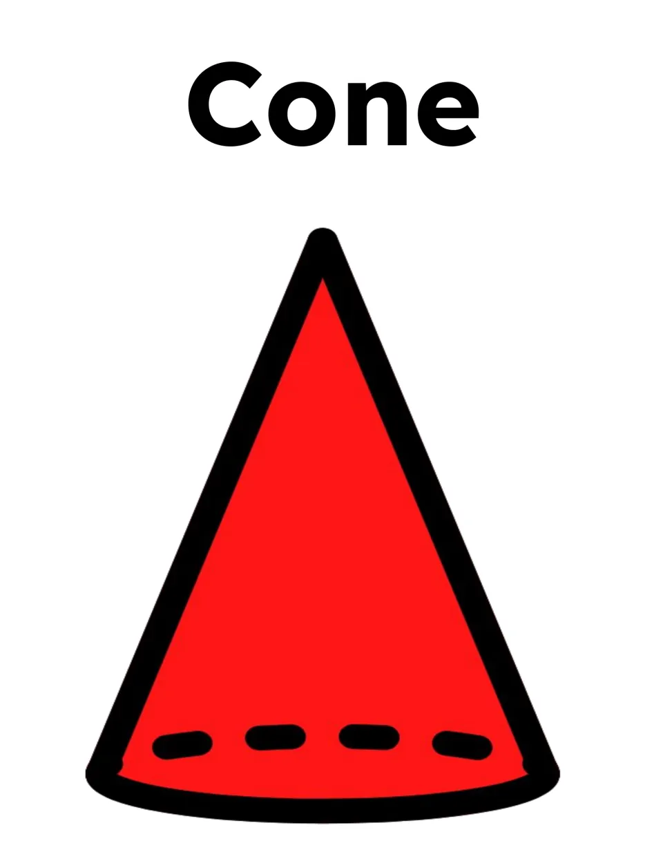 Cone poster: the word Cone above a red cone with a dashed back edge on its circular base, for naming solid figures