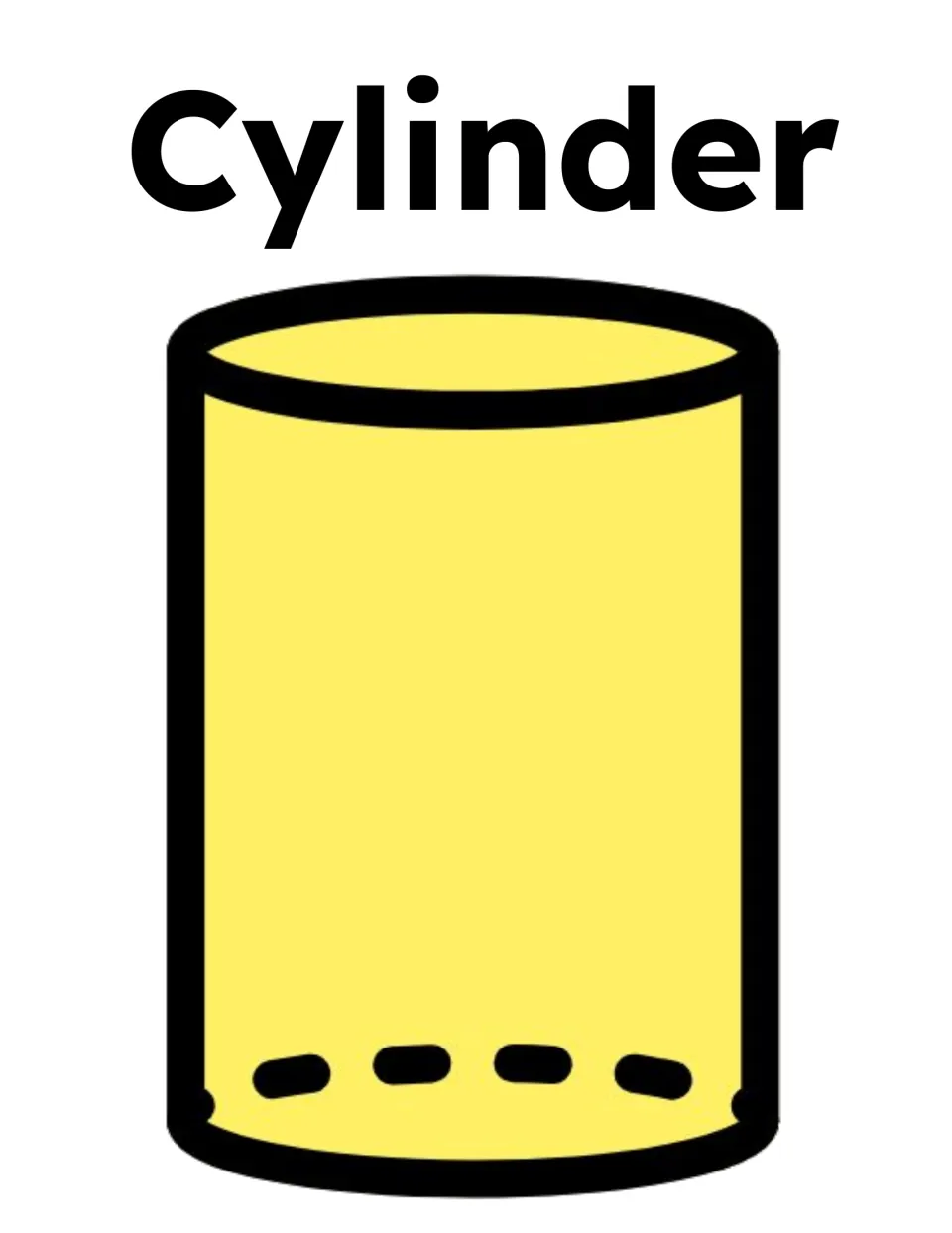 Cylinder poster: the word Cylinder above a yellow cylinder with an open top ellipse and dashed hidden base edge