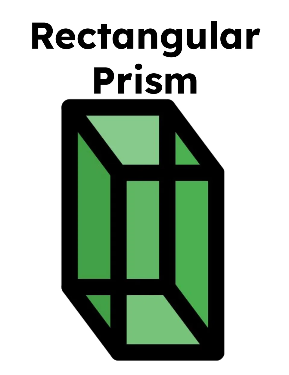 Rectangular Prism poster: the shape name above a tall green see-through rectangular prism showing all of its edges