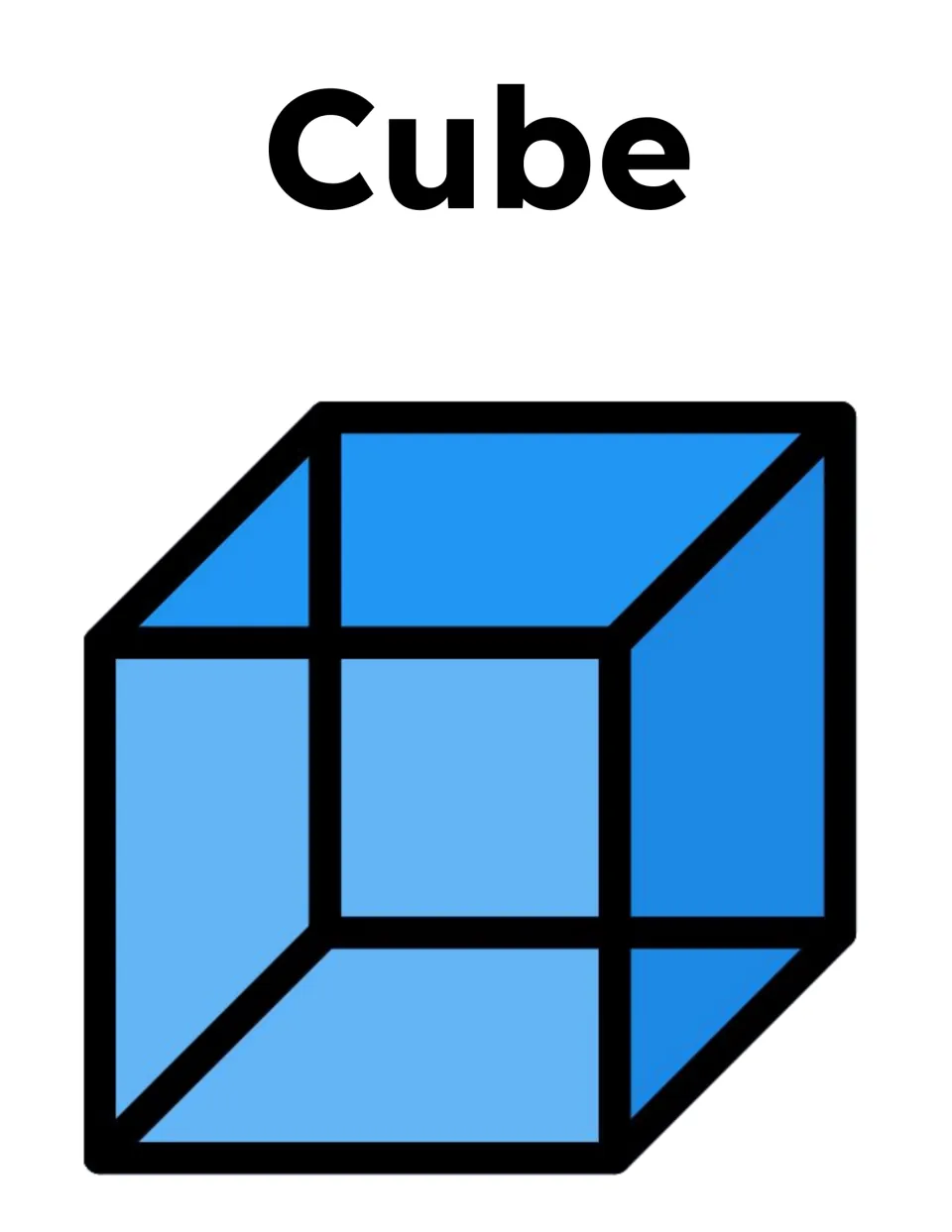 Cube poster: the word Cube above a blue see-through cube drawn so every edge and square face is visible