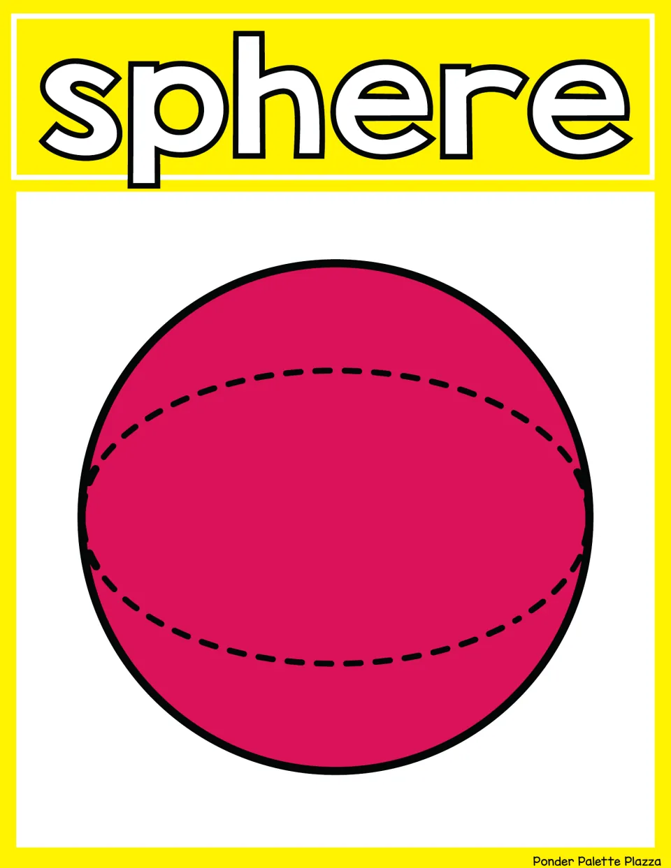Sphere poster: the word sphere above a round red ball shape with a dashed curve across its middle like an equator
