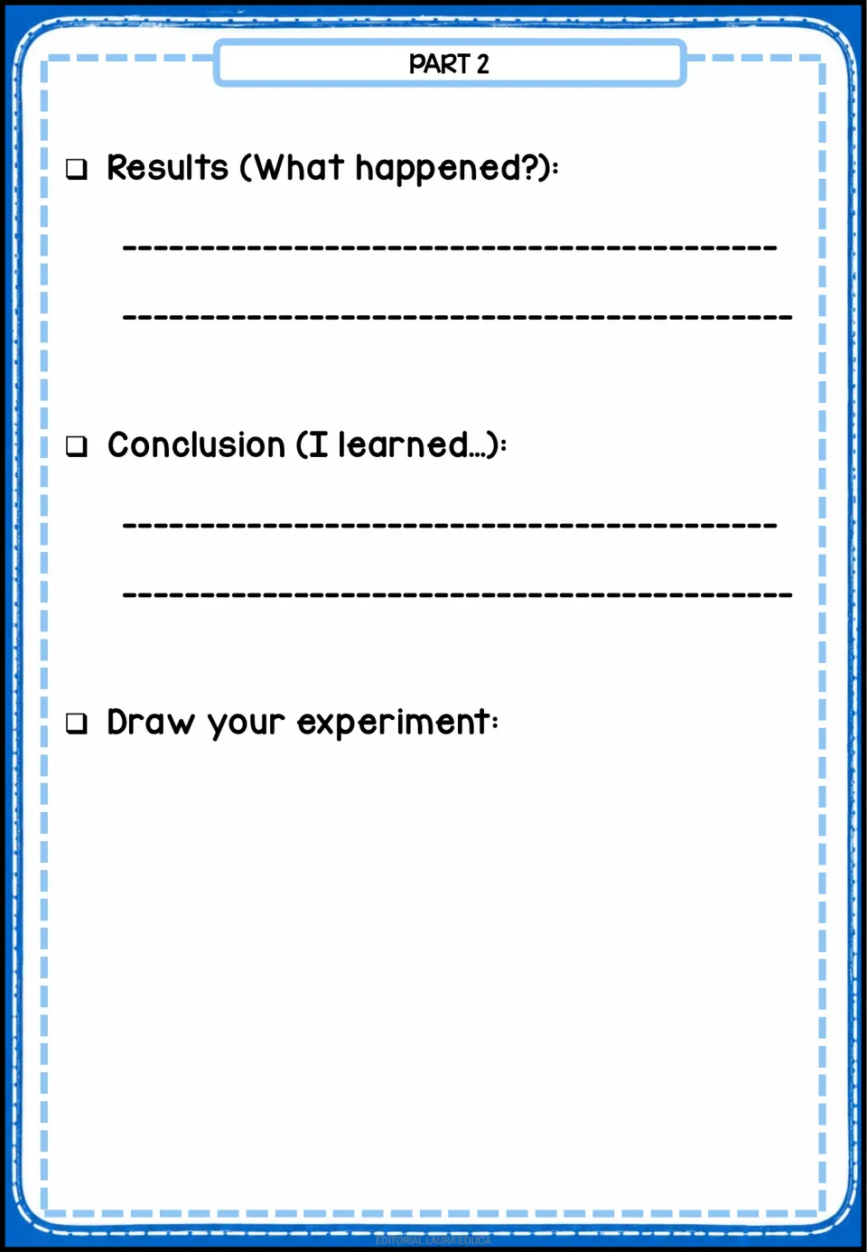 Lab report part 2 after the tornado sheet: students record results, write a conclusion (I learned...) and draw the setup