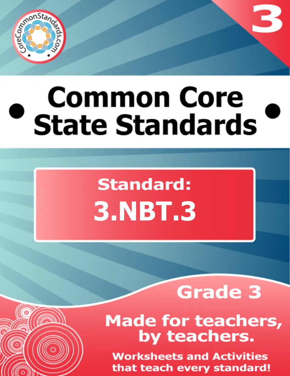 Cover for Common Core State Standards 3.NBT.3, Grade 3, with worksheets and activities for the standard
