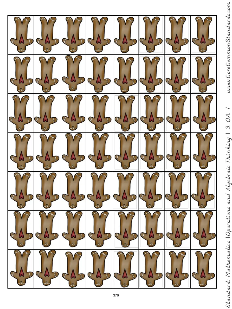 Fifty-six gingerbread cookie pieces for Sarah's problem about packing cookies into groups of eight per box