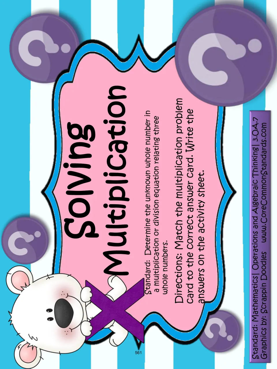 Solving Multiplication directions: match each problem card to its answer card and record the answers