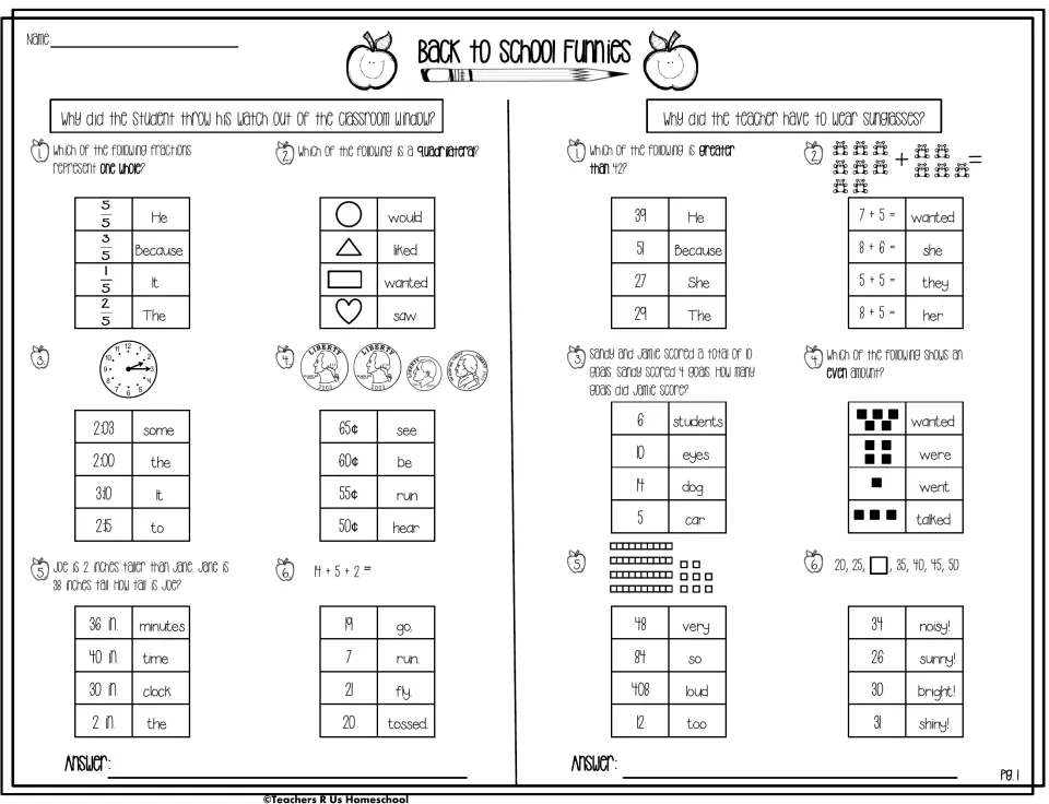 Math riddles 1–2: why a student threw his watch out the window and why a teacher had to wear sunglasses.