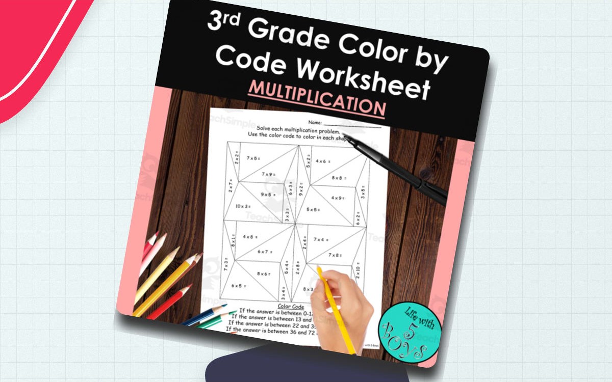3rd Grade Color by Code Math Worksheet - Multiplication 1 worksheet page with the activity title and student response area.