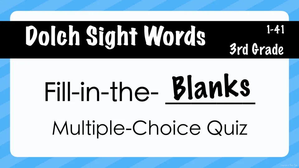 Dolch sight words 3rd grade cover for a fill-in-the-blanks multiple-choice quiz covering words 1 to 41