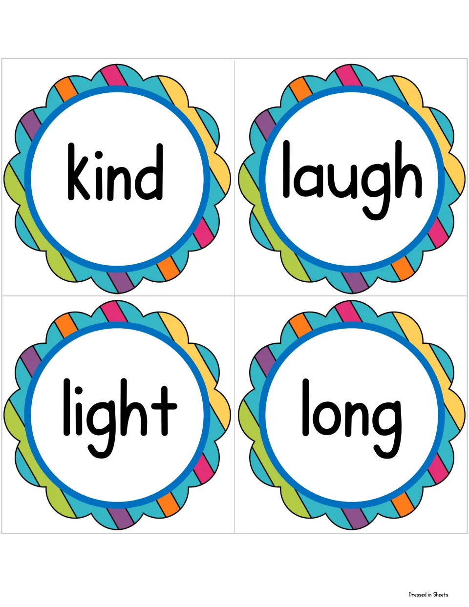 Word cards kind, laugh, light and long: four more third grade sight words to cut out for flash card review