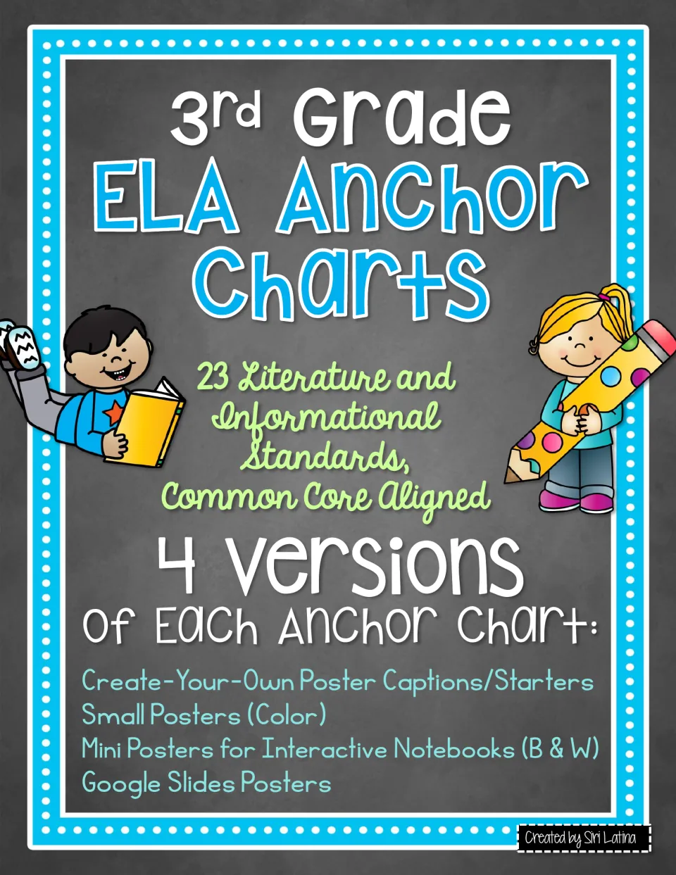 Cover: anchor charts for 23 literature and informational standards in color, B&W notebook and Google Slides versions