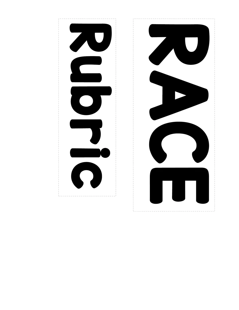 RACE Rubric title strips printed sideways as large cut-outs to head a class chart on citing text evidence