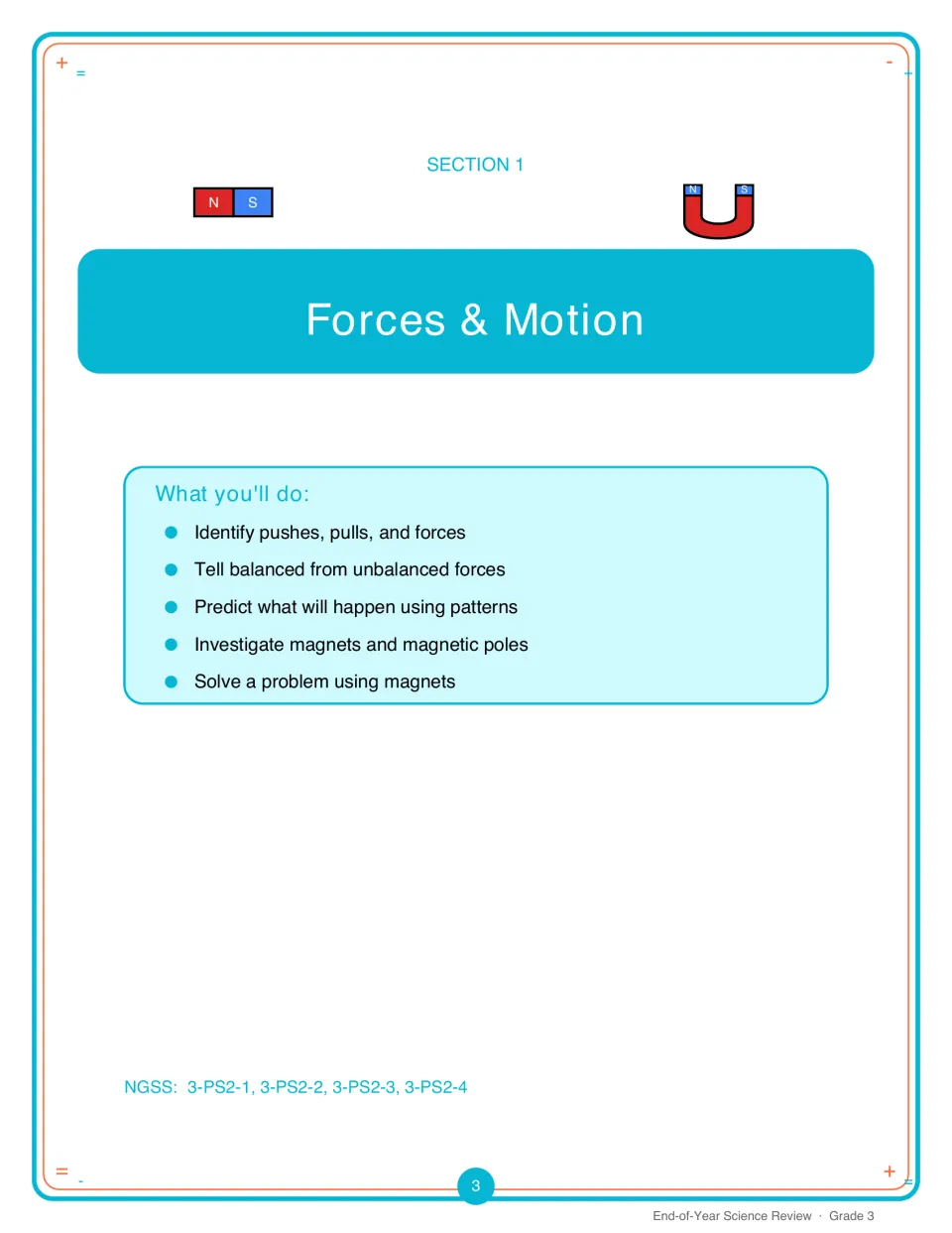 Section 1 introduction to forces and motion: pushes, pulls, balanced forces, motion patterns, and magnets