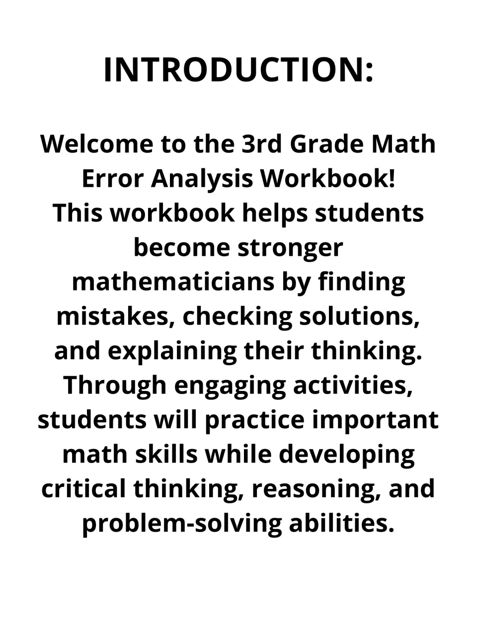 Introduction to the error analysis workbook: finding mistakes, checking solutions and explaining math thinking