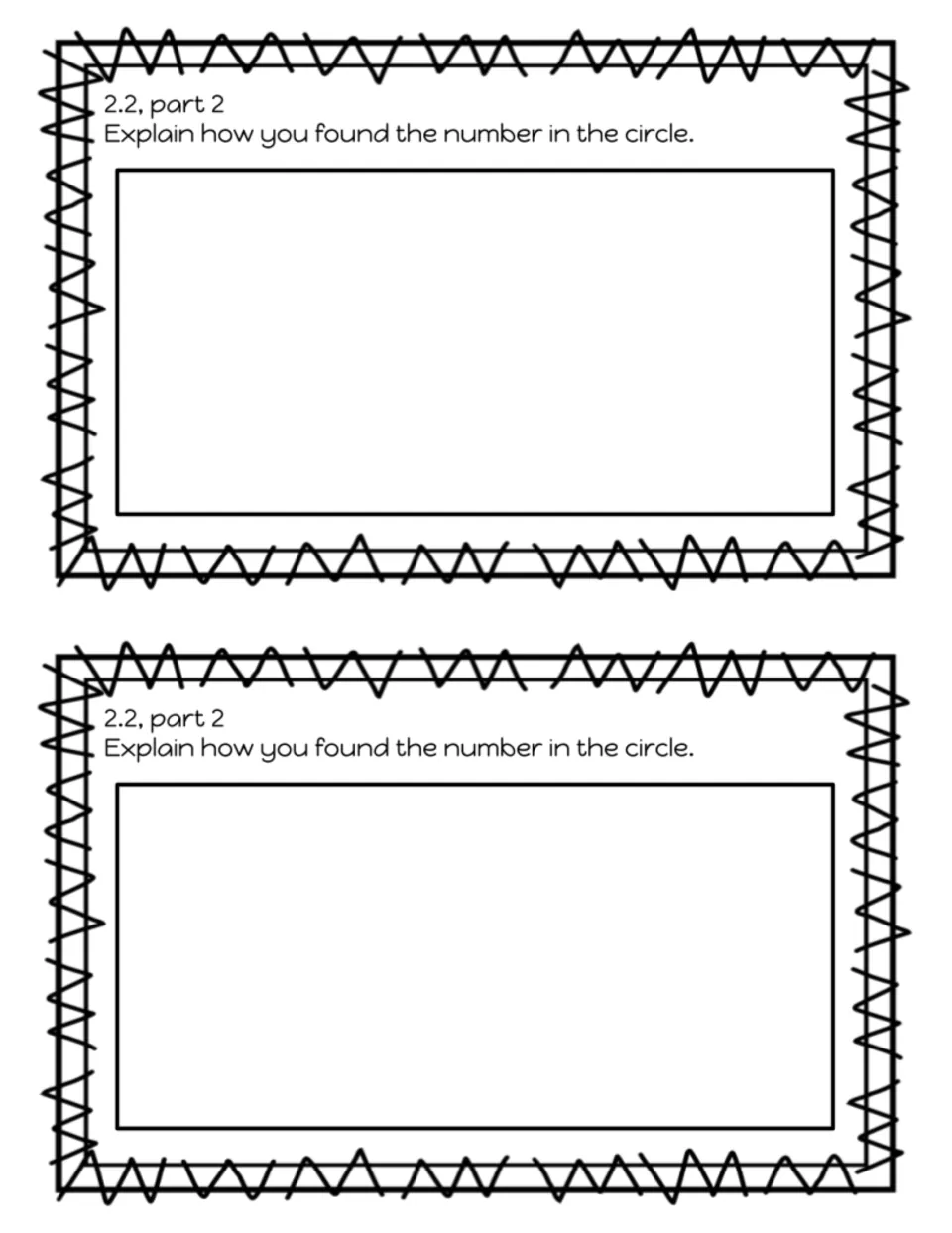 Exit slip 2.2 part 2: students explain in writing how they found the circled number in the unknown number puzzle