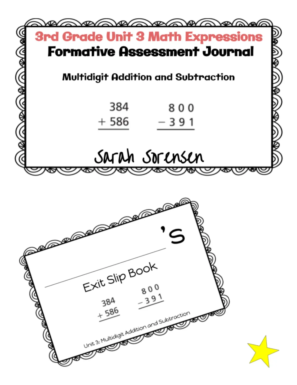 Cover: Unit 3 Formative Assessment Journal on multidigit addition and subtraction, with a preview of the student booklet