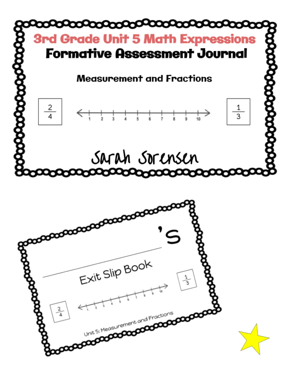 Unit 5 Formative Assessment Journal cover for Measurement and Fractions, shown with a student Exit Slip Book cover