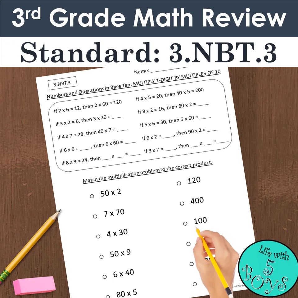 3rd Grade Math Review for Multiplying Multiples of 10 – cover