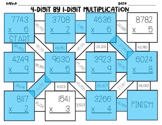 4 Digit x 1 Digit Multiplication Maze – sample page 3