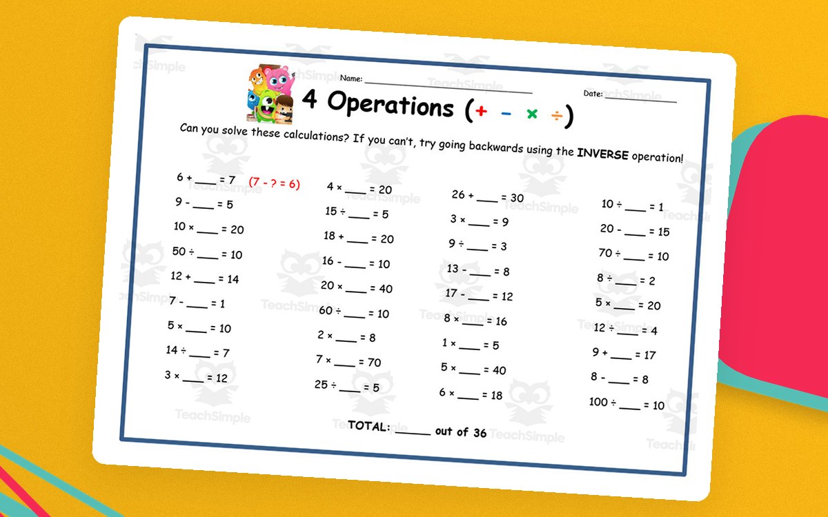 4 Operations Math Worksheet – 36 Mixed Problems preview
