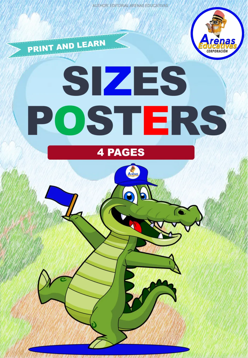 Cover of the size comparison poster resource, labeled 'Sizes Posters,' '4 Pages,' and 'Print and Learn'