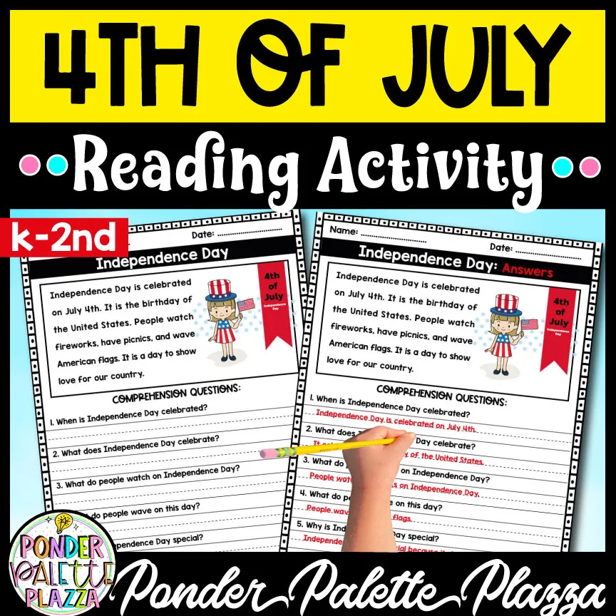 4 th of July Reading Comprehension Activity + Answers – cover
