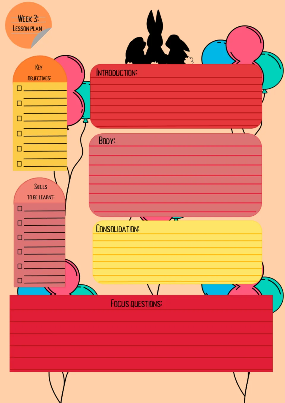 Week 3 lesson plan for My family: key objectives, skills, introduction, body, consolidation, and focus questions