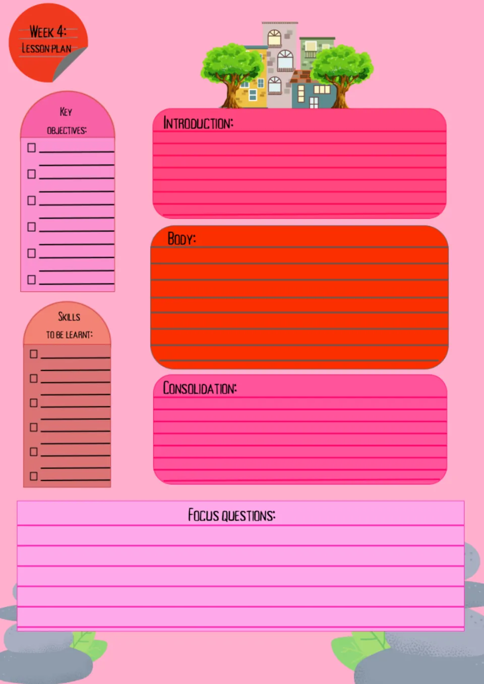 Week 4 lesson plan for My home: key objectives, skills, introduction, body, consolidation, and focus questions