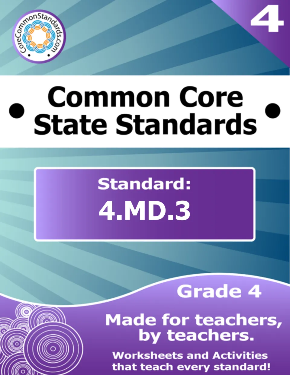 Resource cover identifying Grade 4, Common Core State Standards, and measurement standard 4.MD.3