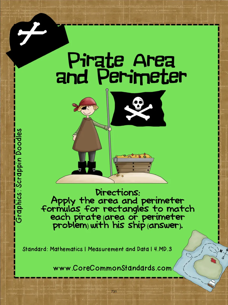 Activity directions: apply rectangle area and perimeter formulas to match each pirate problem to a ship answer