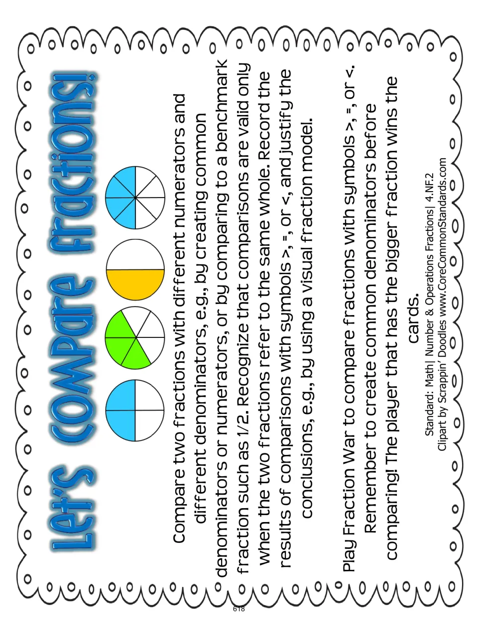 Fraction War directions: compare fractions using >, =, or <; the player with the bigger fraction wins the cards