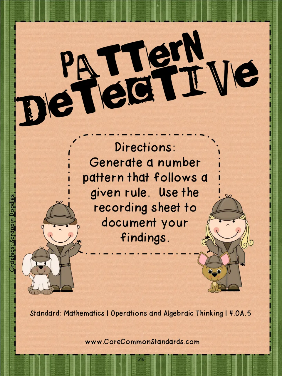 Pattern Detective directions: generate a number pattern using a given rule and record findings on a recording sheet