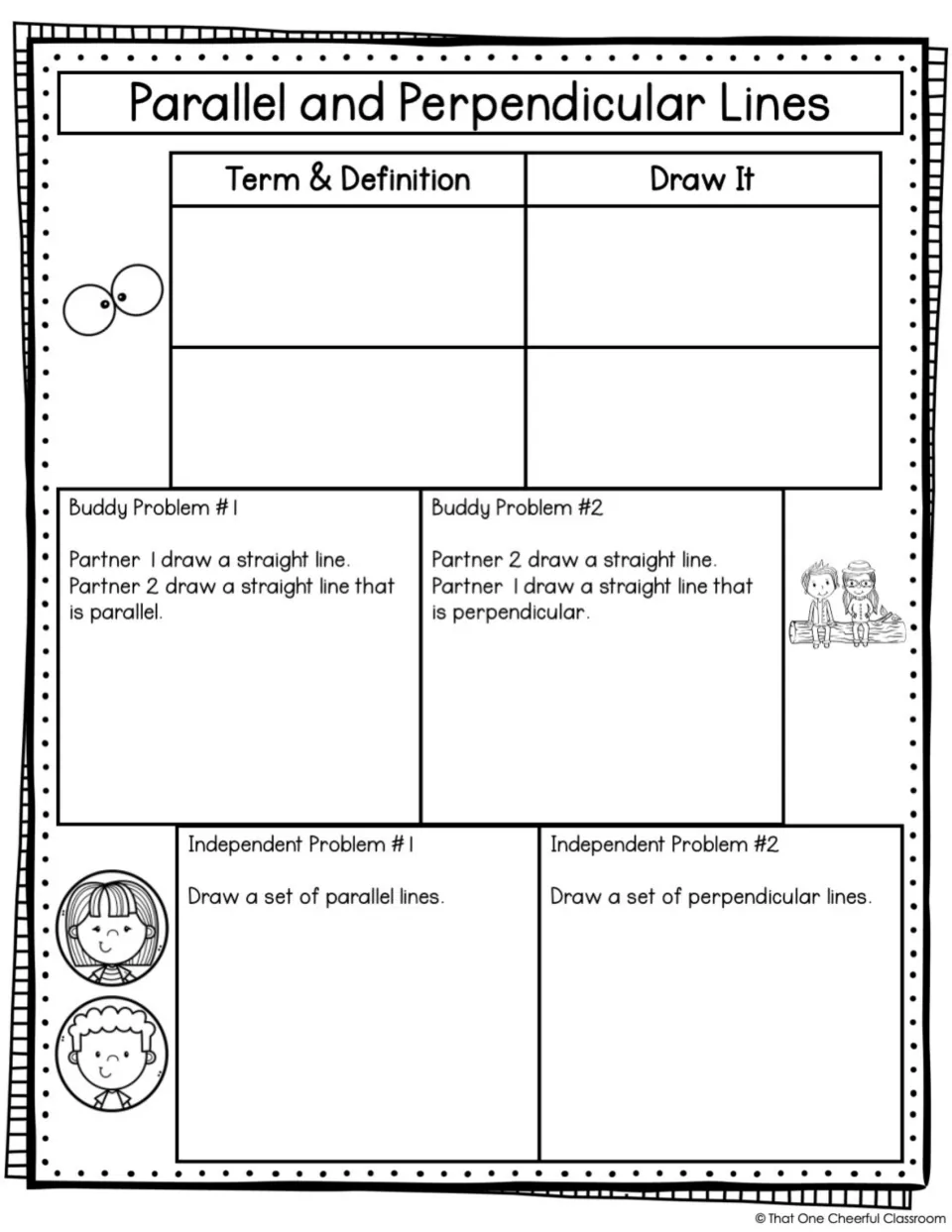 Parallel and perpendicular lines blank notes: students record both definitions and draw parallel and perpendicular pairs