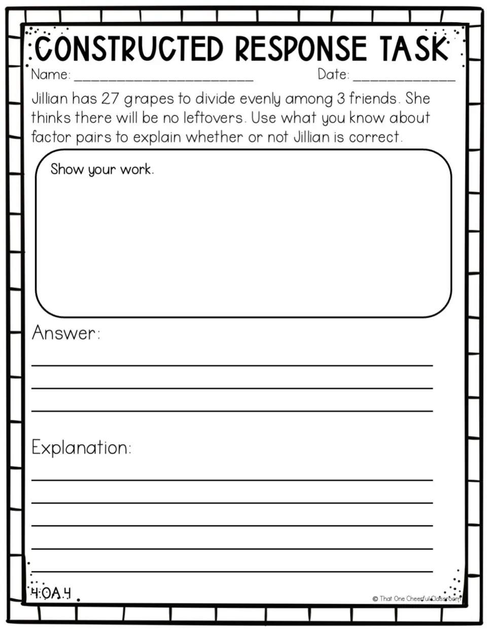 Factor pairs: students decide if Jillian can share 27 grapes evenly among 3 friends with no leftovers and explain why