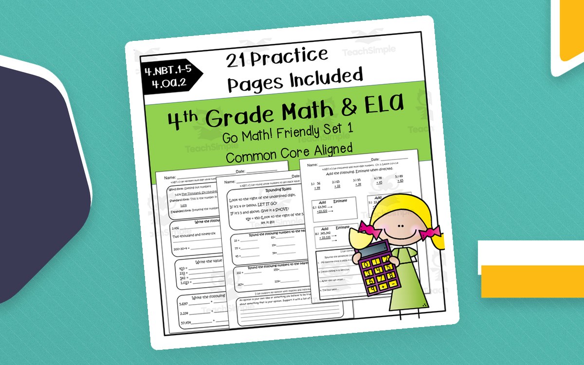4th Grade Math Review Worksheets with ELA skills Included teaching resource preview