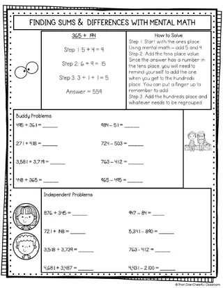 4th Grade Place Value Addition + Subtraction Math Notes – sample page 3