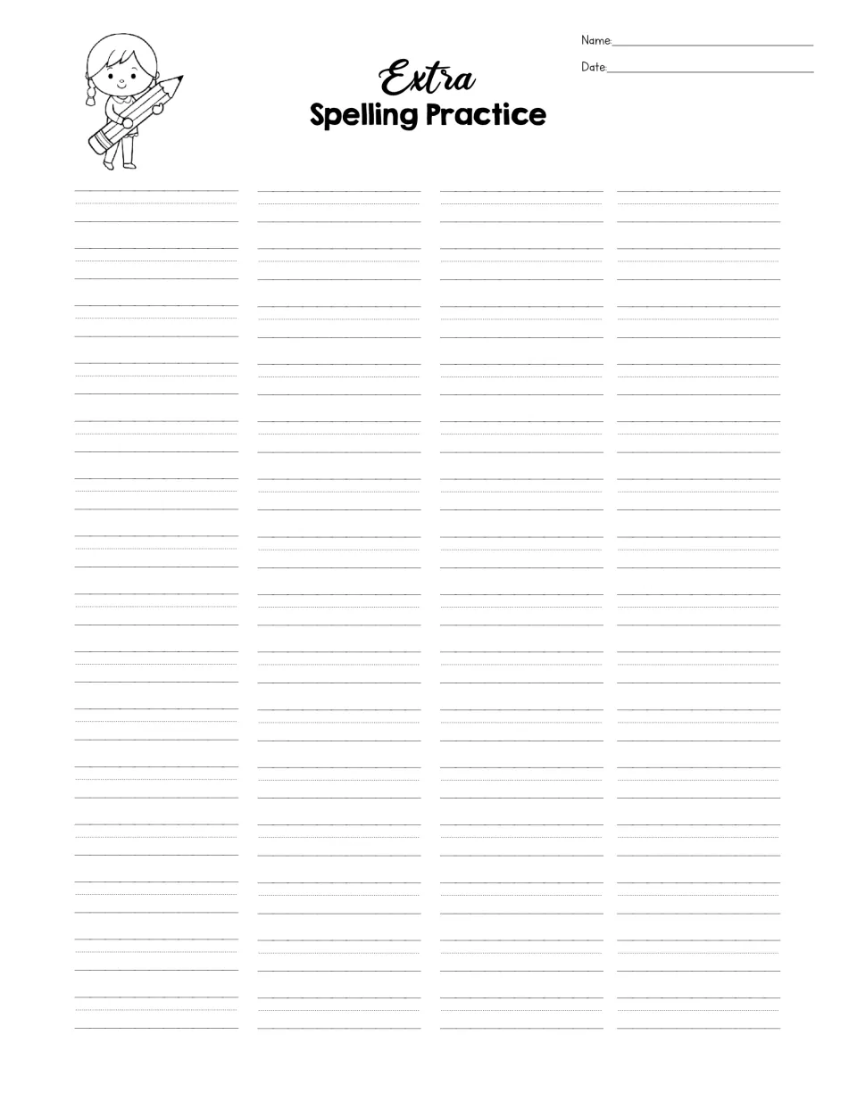 Extra Spelling Practice sheet: students copy out their weekly spelling words to practise writing each one