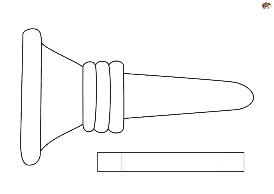 Liberty torch cut-out pieces: torch handle outline with ringed grip plus a hand strap with dashed fold lines