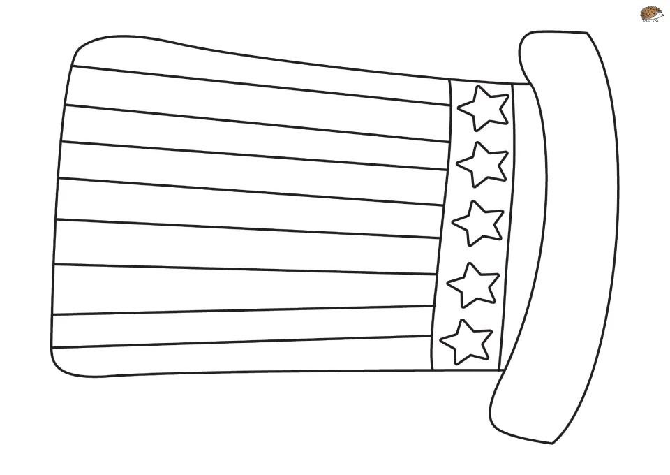 Top hat coloring template: striped hat with a band of five stars and a brim for children to color and cut out