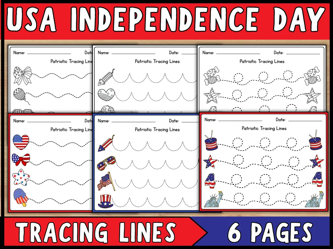 4th of July Tracing Lines Worksheets | Independence Day Worksheets – cover