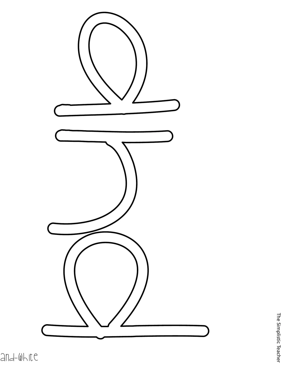 Blank outline script letters spelling and, printed sideways, for the White and Blue line of the door phrase