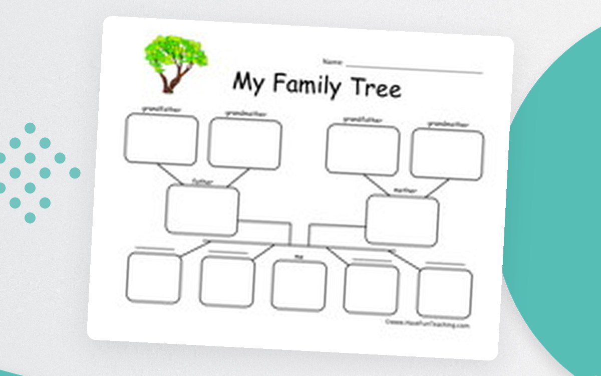 5 Children Family Tree Worksheet preview: A family-tree chart spanning multiple generations