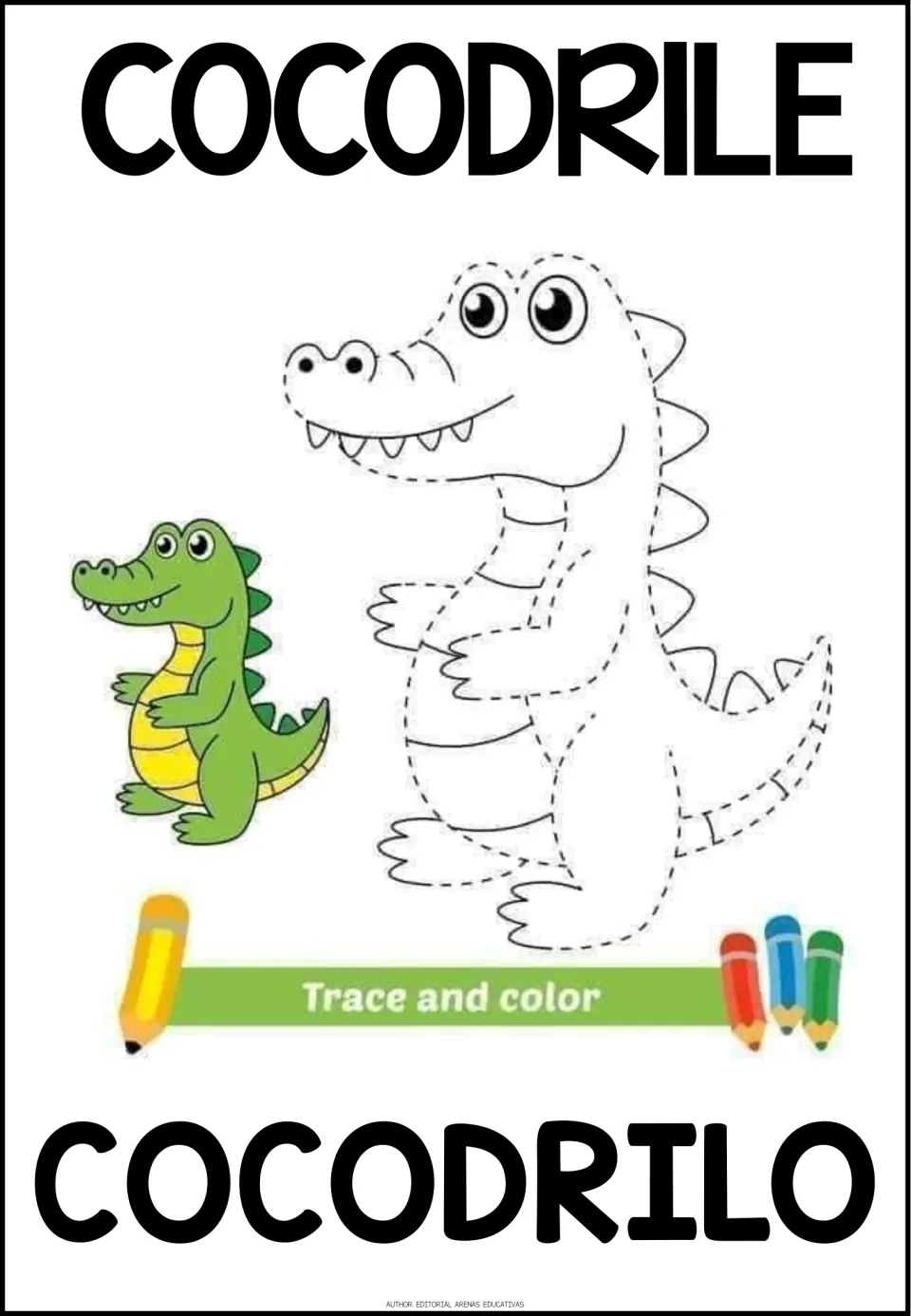 Animal activity 5 of 5: crocodile to trace and color, labeled 'COCODRILE' and COCODRILO (crocodile)
