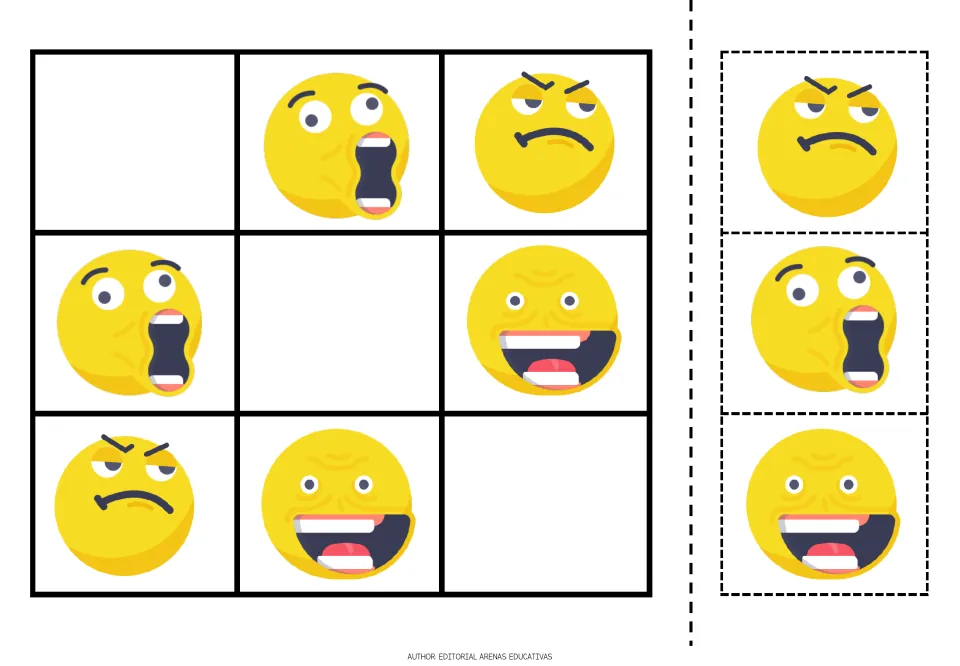 Emoji Sudoku puzzle 5 uses a wide-mouthed startled face, a scowling face and a laughing face, with cutouts.