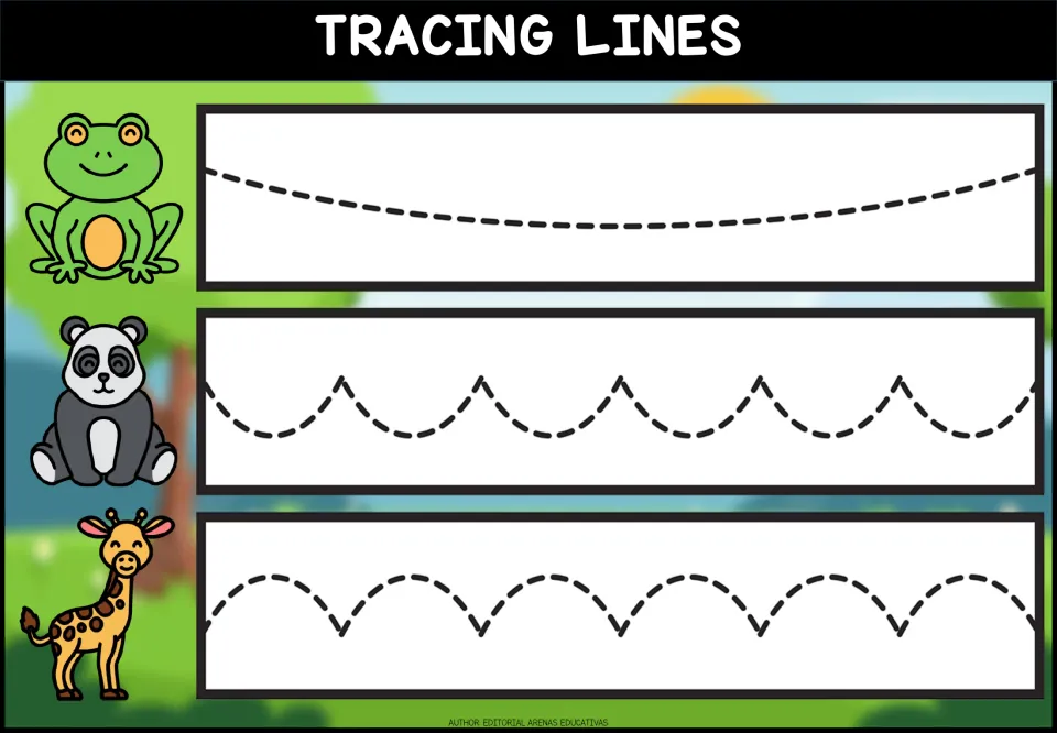 Tracing worksheet 4 of 5: a broad downward curve, repeating upward scoops, and repeating rounded arches