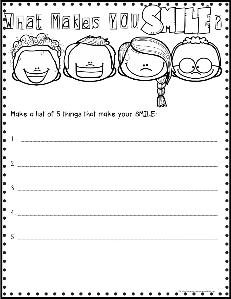 World Smile Day prompt 'What Makes YOU SMILE?' asking for a numbered list of 5 things that make you smile