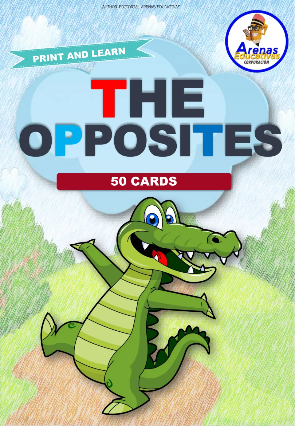 Cover of the opposites flashcard resource, labeled '50 Cards' and 'Print and Learn' for the vocabulary set